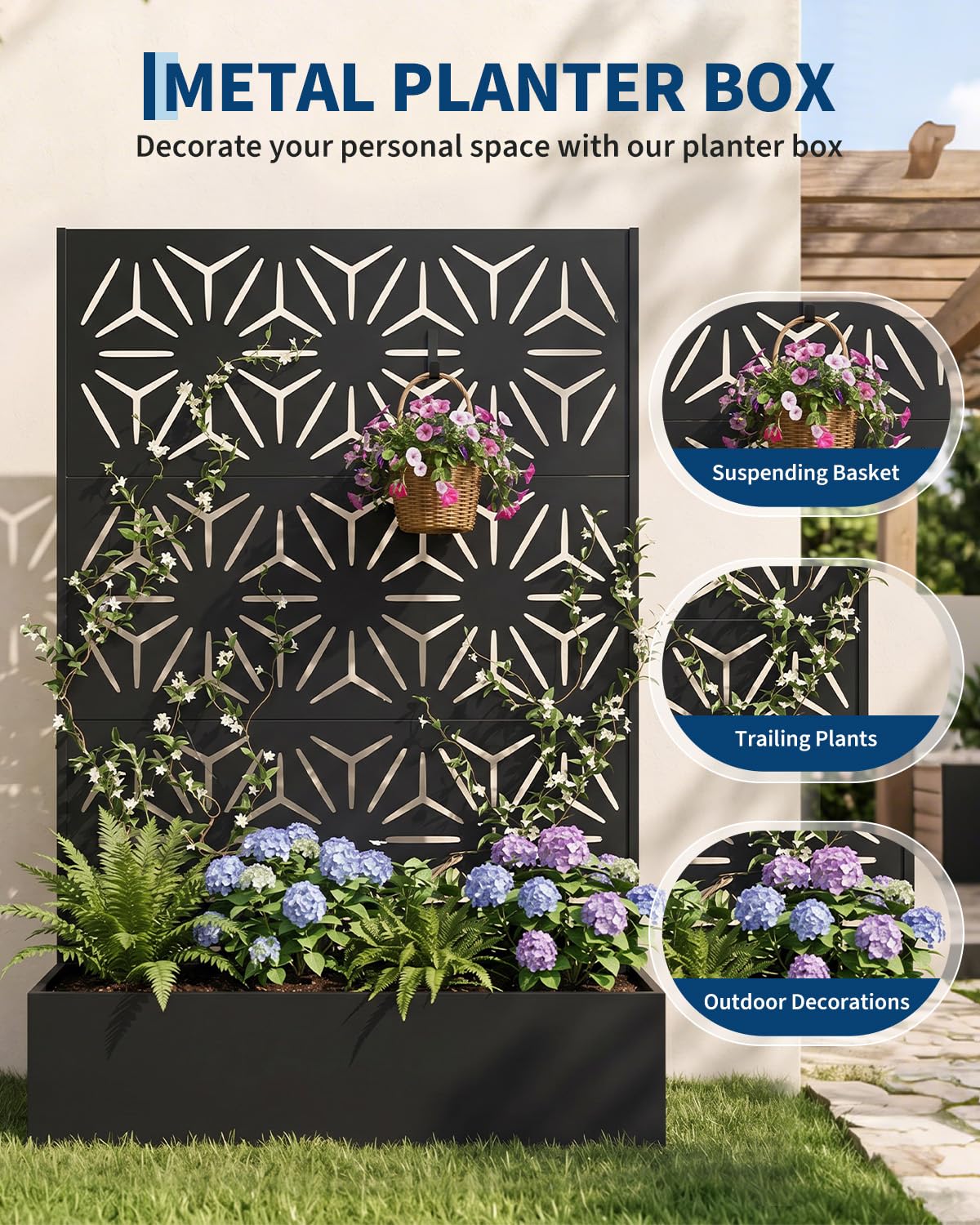 Plants X - Allwetter-Metall-Pflanzkasten mit Rankgitter – 71 Zoll