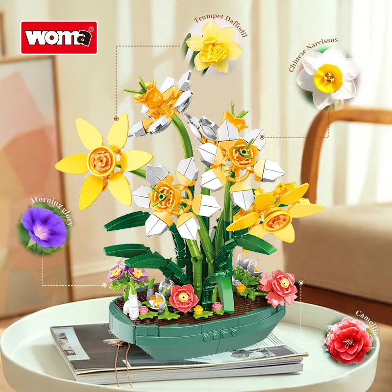 Plant Parent Yearly - Simulierte Narzissen-Bausteine, Konservierte Blumen im Topf,